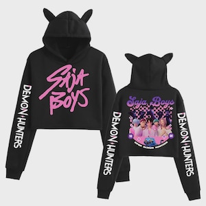 Kpop Demon Hunters Crop Tops Demon Ears Sweatshirt Long Sleeve Girls Fashion Hoodie Saja Boys