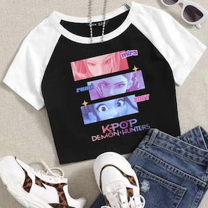 K-Pop Demon Hunters Crop Tops T-Shirt Girls Fashion Women Short Sleeve Fans Gift T-shirt Anime Rumi Mira Zoey
