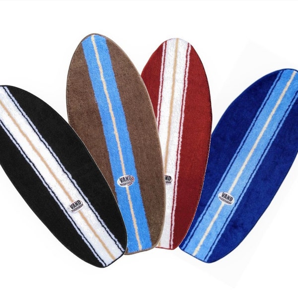 Surfboard shaped rug bath mat