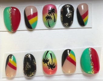 Jamaica Themed Press On Nails