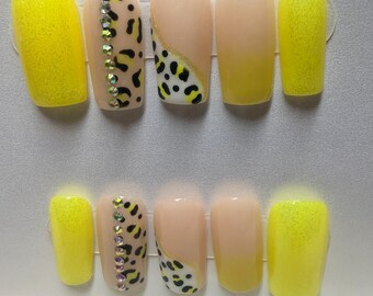 Neon Yellow Leopard Acrylic Press On Nails