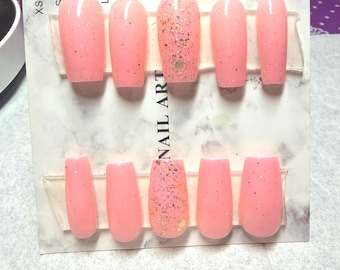 Pink Glitter Acrylic Press On Nails