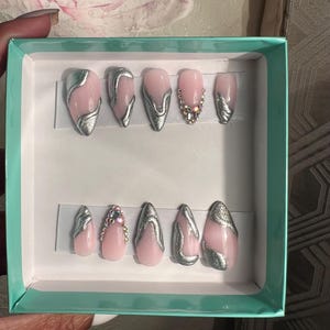 Silver Chrome 3D Press On Nails