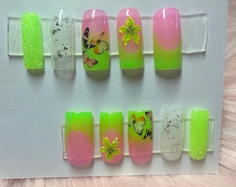 Green French Tip Press On Nails