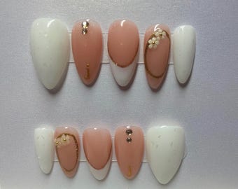 White and Nude French Tip Press On Nails