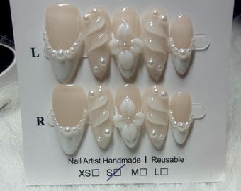 White French Tip Almond Press On Nails
