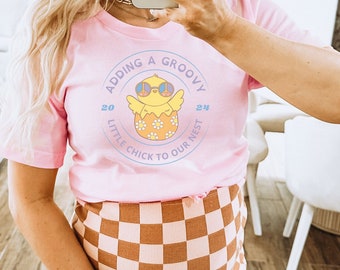 Groovy Little Chick Pregnancy Announcement Shirt - Easter Baby Reveal Tee