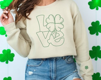 Sudadera con cuello redondo y trébol de la suerte del Día de San Patricio