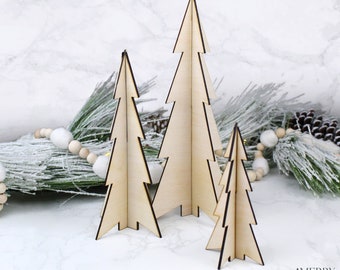 Minimalist Wood Christmas Tree Set | Modern Farmhouse Christmas Decorations | Boho Christmas Decor | Fireplace Mantle Decor