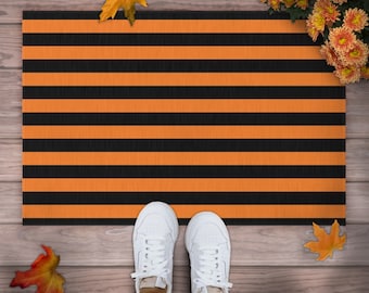 Halloween Doormat: Black and Orange Striped Fall Decor