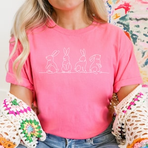 T-shirt de Pâques avec dessin au trait lapin : tenue de Pâques coquette moderne