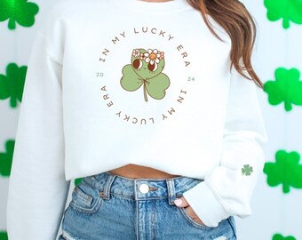 Sudadera del Día de San Patricio: Sudadera irlandesa con cuello redondo y trébol de la suerte