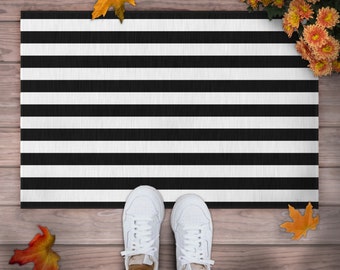 Black and White Striped Halloween Doormat: Fall Outdoor Decor