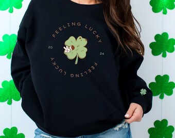 St Patrick's Day Sweatshirt: Feeling Lucky Shamrock Crewneck