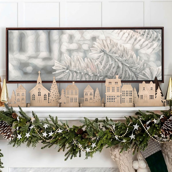 Christmas Village Set | Winter Village Scene | Wood Christmas Houses | Mantel Decorations | Holiday Fireplace Decor | Scandinavian Decor