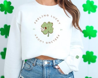 St Patrick's Day Sweatshirt: Feeling Lucky Shamrock Crewneck