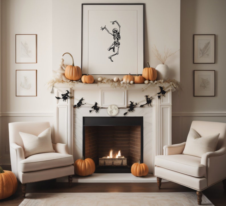 Witchy Full Moon Garland Halloween Decorations. Fall Fireplace Mantel Decor. Autumn Home Decor. Witch Halloween Gifts.