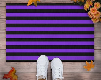 Halloween Door Mat: Black and Purple Striped Outdoor Rug