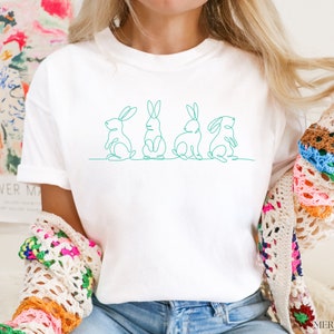 T-shirt de Pâques avec dessin au trait lapin : tenue de Pâques coquette moderne