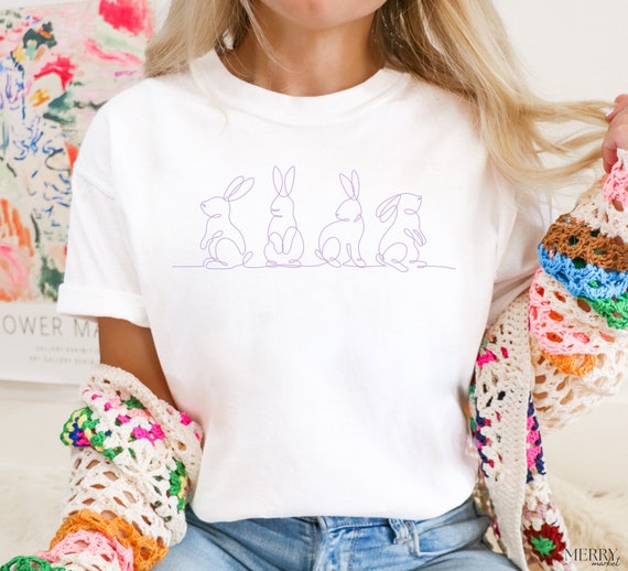 Bunny Line Art Easter T-Shirt: Modern Coquette Easter Brunch Outfit