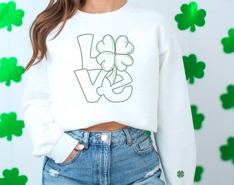 Sudadera con cuello redondo y trébol de la suerte del Día de San Patricio