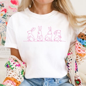 T-shirt de Pâques avec dessin au trait lapin : t-shirt coquette moderne