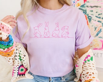 Bunny Line Art Easter T-Shirt: Modern Coquette Easter Outfit