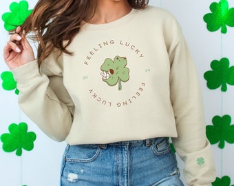 St Patrick's Day Sweatshirt: Feeling Lucky Shamrock Crewneck