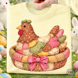 Patchwork Ostern Huhn Henne Png, Cottage Core Gingham Patchwork, gesteppte Mädchen Ostern, Huhn Coquette, Huhn Collage, Huhn Mama Png
