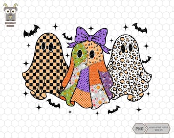 Trendy Floral Leopard Ghost Png, Halloween Girly Ghost Sublimation, Cute Spooky Fall Png, Retro Checkered Ghosts Png, Trendy Halloween Png