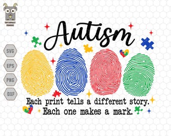 Autismmedvetenhetssvg, varje tryck berättar en annan historiasvg, var och en gör ett avtryck, medvetenhetsmånadssvg, neurodiversitet, autismacceptans