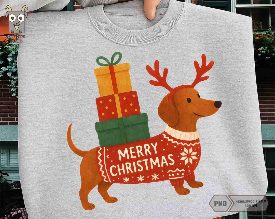 Dachshund Merry Christmas Png, Christmas Dog Png, Preppy Christmas Png ...