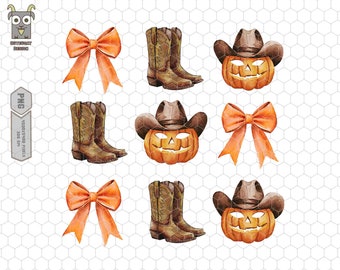 Western Coquette Fall Png, Howdy Pumpkin Png, Western Halloween Png, Fall Coquette Bow Png, Cowgirl Png, Pumpkin Halloween Png, Western Png