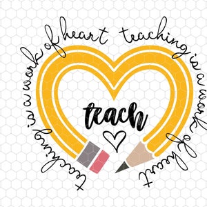 Lehren ist eine Arbeit des Herzens SVG, Bleistift-Herz-Svg, Zurück zur Schule-Svg, Lehrer-Lebens-Svg, Lehr-Liebhaber-Svg, Lehrer-Geschenke, Lehrer-Anerkennung