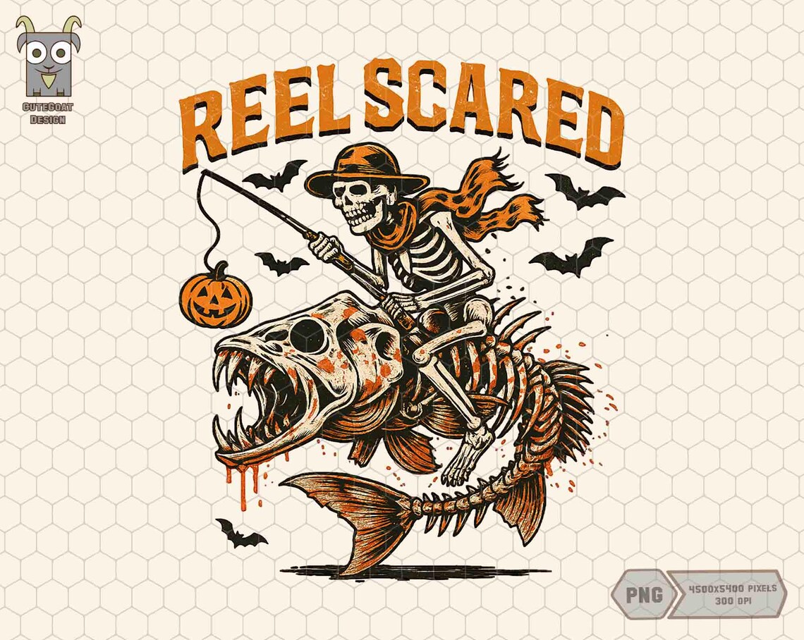 Reel Scared Png, Halloween Fishing Png, Skeleton Fish Png, Spooky Fall ...