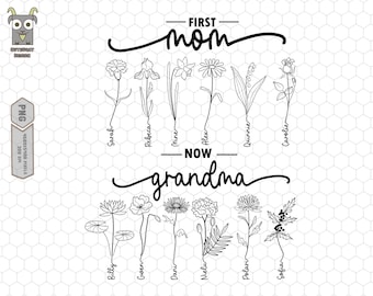 Personalized First Mom Now Grandma Png, Custom Grandkids Png, Birth Month Flower Png, Mom's Garden Kids Flower, 1st Mother's Day Png, Custom