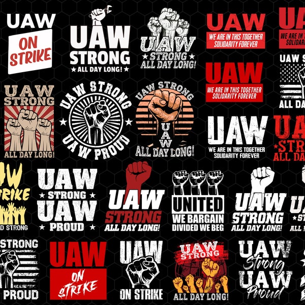 Laborer Worker Svg Bundle, UAW Strike Svg, UAW Strong All Day Long Svg, Striking UAW Strike United Auto Workers Picket Sign Svg, Silhouette