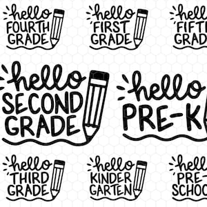 Bonjour retour à l'école Svg Bundle, Bonjour maternelle Svg, 1er jour d'école Svg, retour à l'école, TeacherLife Svg, chemise de professeur, Bonjour école