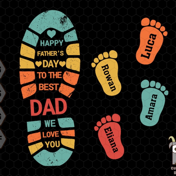 Happy Father's Day To The Best Dad We Love You Svg, Personalized Dad, Father and Child Footprint Svg, Dad Kid Footprint Svg, Custom Dad Svg