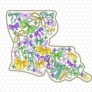 Carte du mardi gras de la Louisiane Coquette Bow Png, mardi gras png, fleur de lys png, saison du carnaval png, défilé du festival png, téléchargement par sublimation