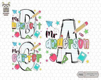 Personalized Teacher Png, Custom Teacher Name Png, Custom Student Name Png, Back To School Png, First Day of School Png, School Sublimation