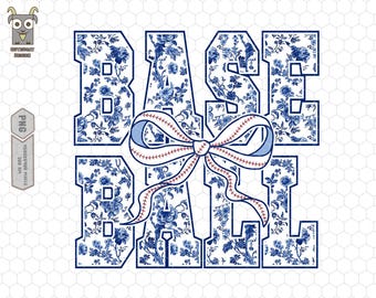 Blue Chinoiserie Baseball Coquette Bow Png, Baseball Mom Png, Baseball Season Png, Funny Baseball, Game Day Png, Baseball Lover, Sublimation