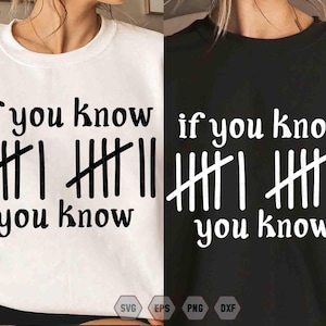 May include: White sweatshirt and black sweatshirt with the text "if you know, you know" in a bold, black font. The design includes a series of vertical lines with diagonal slashes. The sweatshirts have a crew neck.