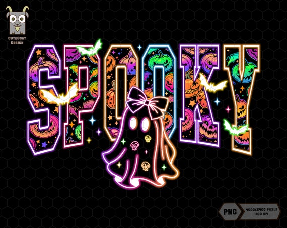 Spooky Neon Png, Trendy Halloween Neon Png, Spooky Season Png, Girly Coquette Bow Png, Cute Boo Ghost Png, Boo Bow Png, Social Club Png
