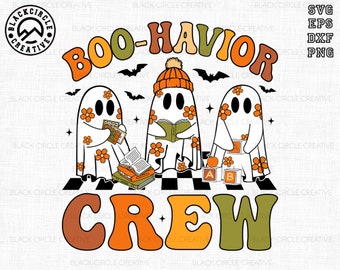 Retro Boo-Havior Crew Svg, Behavior Analyst Svg, Halloween ABA RBT Svg, Trendy Floral Ghost Svg, Special Education Svg, Behavior Tech Sped