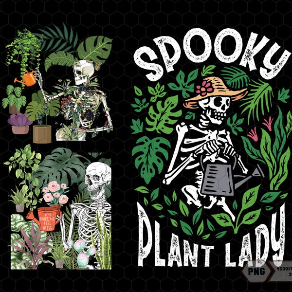 Spooky Plant Lady Png Bundle, Skeleton Plant Lady, Gardening Gift, Halloween Skeleton, Plant Lovers, Funny Halloween Png, Funny Skeleton Png