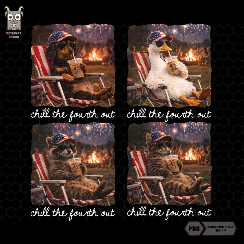 Paquete PNG de Chill The Fourth Out, Ganso patriótico, perro, gato, ganso, mapache, hielo, bebida, café PNG, Feliz 4 de julio, Día de la Independencia, Ambiente estadounidense imagen 1