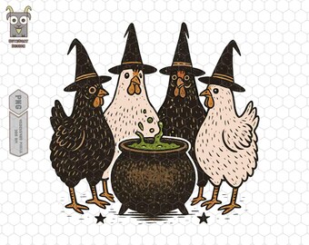 Witch Chicken Halloween Png, Fall Retro Halloween Png, Spooky Season Vintage, Chick or Treat Png, Spooky Chickens Png, Halloween Farm Png