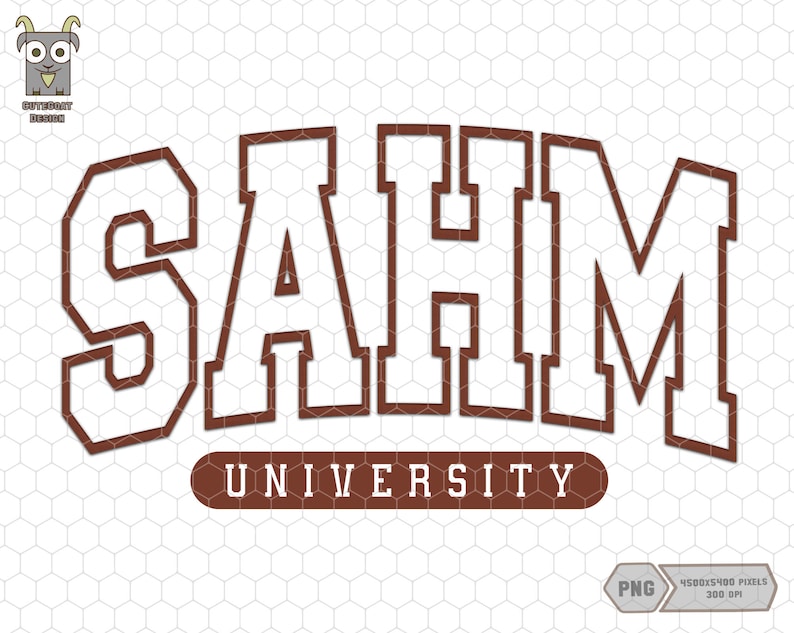 Peut inclure: Conception graphique en brun et blanc du mot "SAM" dans une police de caract&egrave;res de style universitaire avec le mot "UNIVERSITY" en dessous.