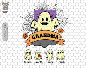 Personalized Grandma Png, Halloween Shirt For Grandma, Spooky Season Png, Ghost Cute, Halloween Mom, Retro Halloween, Grandma Png, Mom Life